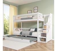 Sapgaks Lit superposé Enfant avec lit escamotable et échelle de Rangement,lit Enfant 90x200/190cm avec barrière Anti-Chute (A-Blanc)