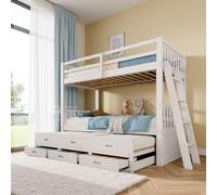 Sapgaks Lit superposé Enfant avec lit gigogne et 3 tiroirs,Peut être divisé en Deux Lits Enfants 90x200,lit cabane Enfants 90x 200 avec échelle et Garde-Corps Haut (B-Blanc)