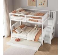 Sapgaks Lit superposé Enfant avec lit gigogne et échelle de Rangement,Lit cabane Enfants 140x200,Cadre de lit Enfant 140x200 avec Garde-Corps Haut et sommier à Lattes (B-Blanc 140)