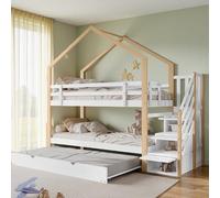 Sapgaks Lit superposé Enfant avec Lit gigogne et échelle de Rangement,Lit Enfant 90x200cm avec barrière Anti-Chute,lit cabane Enfants 90x200cm avec sommiers à Lattes,Naturel+Blanc