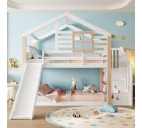 Sapgaks Lit superposé Enfant cabane 90x200,lit Mezzanine 2 Places,lit superposé 2 Places,lit Double Enfant avec Toboggan et escalier,en Bois Massif,avec barrière de sécurité et Espace de Rangement