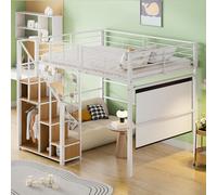 Sapgaks Lit superposé Enfants 140x200 avec Table et Armoire,lit cabane Enfants rangements,lit Mezzanine 2 Places,lit Enfant avec Barriere,lit Mezzanine escalier avec échelle de sécurité,Blanc