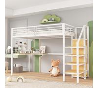 Sapgaks Lit superposé Enfants 90x200 avec Table et Armoire,lit cabane Enfants,lit Mezzanine 2 Places,lit Enfant avec Barriere,lit Mezzanine escalier avec Main Courante,Blanc + Naturel