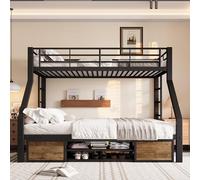 Sapgaks Lit superposé Enfants en Fer 90/140x200cm avec étagère à Chaussures,Compartiments Porte-Objets,Garde-Corps de sécurité,échelle,lit 2 Personne,Cadre de lit Enfant avec sommier(E-Noir)