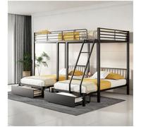 Sapgaks Lit superposé Triple avec tiroirs, lit Enfant,Convertible en Un lit Double 140 x 200 et Deux Lits Simples 90 x 200, lit Multifonctionnel avec Cadre métallique (Noir)