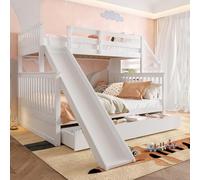 Sapgaks Lits superposés 90 x 200 cm et 140 x 200 cm, Lits multifonctionnels avec tiroirs, Espace de Rangement et Toboggan, Lits superposés Mezzanine pour Enfants, Blanc (Matelas Non Inclus)