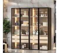 Sapgaks Lot de 2 Meubles de Salle de Bain, Largeur 74 cm, avec Bande Lumineuse LED, chacun avec 2 Grands tiroirs et 2 Portes vitrées, Coloris Naturel 74×36×155cm (Lot de 2)