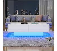 Sapgaks Table Basse Moderne Haute Brillance en Blanc,Table Basse relevable 115 x 55 x 34 cm, avec 2 tiroirs et éclairage LED,Table de Salon élégante,Blanc
