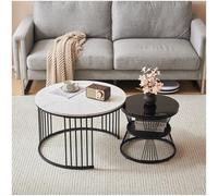 Sapgaks Table Basse Moderne Nesting, Lot de 2, Plateau de Table Brillant, marbré, Table d'appoint de canapé, Cadre Noir