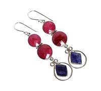 Saphir bleu et rubis rouge, pierre de naissance de juillet et septembre, faite à la main, joli bijou minimaliste pour femme, 10 mm, 8 mm, 12 x 9 mm, argent sterling, rubis, saphir