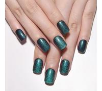 Saphirblau-yeux de chat bleu-vert ultra-courts ongles à presser, carrés, petits ongles carrés adhésifs pour femmes, cadeau, ongles artistiques holographiques brillants, réutilisables gel