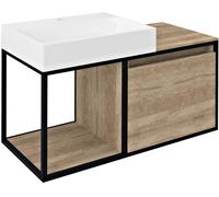 Sapho Skara armoire 100x46.5x49.5 cm sous-lavabo suspendu noir-chêne CG004-2222