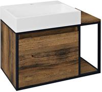 Sapho Skara armoire 80x46.5x49.5 cm sous-lavabo suspendu noir-chêne-bois CG003-1919