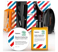Sapiens Barbershop Kit Barbe Homme - Coffret Soin Barbe et Rasage Homme - Huile Barbe et Baume Barbe BIO Made in France, Rasoir Coupe Choux Barbe, Brosse barbe, Accessoires de Barbier
