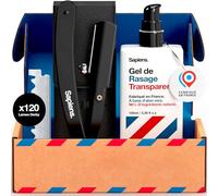 Sapiens Barbershop Kit Rasage Homme - Kit Rasoir Barbier avec Rasoir Coupe Choux Barbe + Gel de Rasage Transparent + 120 Lames Derby (1 an de rasage)