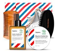 Sapiens Kit Soin Barbe Homme - Coffret Soin Barbe avec Huile Barbe et Baume Barbe BIO - Fabriqués en France - Brosse à Barbe, Peigne, Pochette - Coffret Cadeau Homme