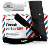 Sapiens Rasoir Coupe Choux Barbe - Rasoir Barbier Homme à Lame Interchangeable + 25 Demi-Lames + Pochette de Transport - Straight Razor - Black Edition