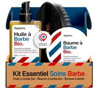 Sapiens Trio de Soin Barbe Homme - Huile Barbe Bio + Baume Barbe Bio + Brosse en Poils de Sanglier - Essentiels de Soins pour Barbe - Fabriqué en France