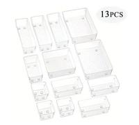 SAPIIKEF Lot de 8/13/25 organiseurs de tiroirs en Plastique Transparent for Bureau, Chambre à Coucher, Commode, Bureau, boîte de Rangement for Maquillage, Bijoux, Cuisine(13pcs)