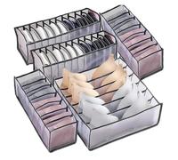 SAPIIKEF Organiseur Pliable for sous-vêtements, Chaussettes, 6/7/11 Compartiments, avec séparateurs, boîte de Rangement for vêtements, Sac en Maille Respirante for Garde-Robe(Grey-7grids)