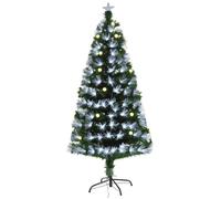 Sapin de Noël artificiel lumineux fibre optique LED + 20 ampoules + support pied Ø 63 x 120H cm 130 branches étoile sommet brillante vert