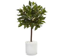 Sapin artificiel Sweet Bay presque naturel de 60 cm, cylindre blanc brillant