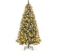 Giantex Sapin de Noël 195cm, 909 Branches Articulées avec 420 LED Blanc Chaud vert G
