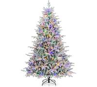 Sapin de Noël Artificiel Floqué et Articulé Ø135 x 218H cm COSTWAY-350 Lumières LED Multicolores avec 8 Modes-Branches en PVC et PE
