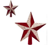 Sapin de Noël à cinq branches en plastique léger pailleté avec finition floquée rouge doré pour sapin de vacances, couronnes, centres de table 19 x 19,5 x 4 cm