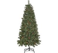 HOMCOM Sapin de Noël Artificiel 180 cm Arbre de Décoration avec Pommes de pin, 450 Branches épaisses, Facile à Monter, Stable avec Base Métallique pour Maison, Magasin