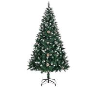 Sapin de Noël artificiel 180 cm (diamètre 106 cm) avec 900 pointes de neige et pommes de pin - Dense et réaliste - Support en métal - Parfait pour Noël