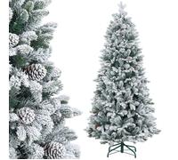 HOMCOM Sapin de Noël Artificiel 180 cm Arbre de Noël avec Support en métal 1489 Branches enneigées, Pommes de pin, Vert