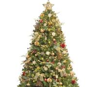 Sapin de Noël Artificiel 180cm avec décorations et lumières 300 LEDs lumière et Ornements Bois Nior Décorations de Noël Comprenant des Boules de Sapin de Noël artificielles complètes