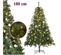 Sapin de Noël Artificiel 180cm avec Guirlande LED et Décorations - 745 Branches - Pied Métal Stable - Tout Inclus pour Noël Magique