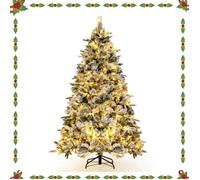 Sapin de Noël Artificiel 215cm COSTWAY 300 Lumières LED Aiguilles de Pin, Charnière avec 1096 Branches Mixtes, Arbre de Noël Floqué
