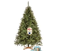Sapin de Noël Artificiel 220 cm, épicéa caucasien, Support Bois Royal Trees | Épicéa caucasien dense en PVC, hauteur 220 cm, largeur 145 cm, montage sans outils, support en bois stable et housse incluse
