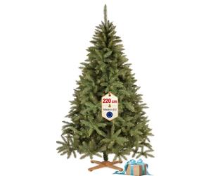Sapin de Noël Artificiel 220 cm, épicéa caucasien, Support Bois Royal Trees | Épicéa caucasien dense en PVC, hauteur 220 cm, largeur 145 cm, montage sans outils, support en bois stable et housse incluse