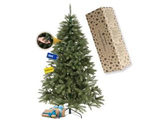 Sapin de Noël Artificiel 240 cm, épicéa du Caucase, Support métal SPRINGOS | Épicéa caucasien très dense avec 807 pointes et 68 branches en PVC, montage en 3 sections et support métallique à quatre bras