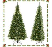 CostwaySapin de Noël Artificiel d'Angle à 270° de 240 cm Sapin de Noël Pré-éclairé à Charnière 1137 Branches 360 Lumières LED Blanc Chaud