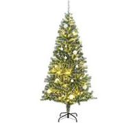 Sapin de Noël artificiel 300 LED&boules&neige floquée 240 cm Vert et blanc G