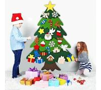 Sapin de Noël artificiel 3D en feutre à décorer soi-même avec 32 décorations - 20 lumières LED - 1,2 m - pour enfants et tout-petits - Maison, porte, fenêtre, mur (Ange avec lampe)