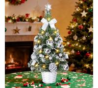 Sapin de Noël Artificiel 45 cm Pré-décoré et Pré-illuminé - Décorations Argentées et Lumières LED Chaudes - Mini Sapin de Table pour Maison/Bureau - Prêt à Illuminer (sans Piles Incluses)