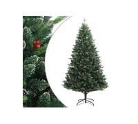 Sapin de Noël Artificiel à Charnières avec Baies Rouges, Arbre de Noël avec Support, Décoration de Fête Intérieur Extérieur, Moderne, 210 cm