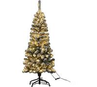 Sapin de Noël Artificiel à Flocons de Neige LED 140CM à Charnières avec 150 Lumières Aiguilles en PVC Support Métallique G