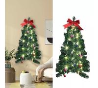 Sapin de Noël artificiel à suspendre au mur avec lumières LED, décoration murale pour maison, bureau, appartement, décoration de fête (vert, 70 x 34 cm)
