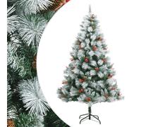 vidaXL Sapin de Noël Artificiel avec Pommes de Pin et Baies, Arbre de Noël avec Aiguilles de Pin, Décoration de Fête Vacance Intérieur Extérieur, 150 cm vert et blanc G
