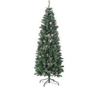 HOMCOM Sapin de Noël Artificiel 180 cm avec 618 Branches enneigées, Support en Acier, Arbre de Noël Artificiel avec Socle Pliable en Acier, Vert