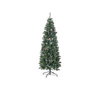 Sapin de Noël artificiel aspect enneigé Ø 65 x 180H cm 37 pommes de pin 618 branches épines imitation Nordmann grand réalisme