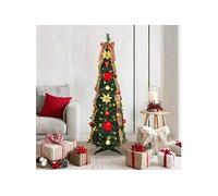 vidaXL Sapin de Noël Artificiel avec 100 LED Vert 155 cm PVC, Sapin de Noël Artificiel, léger, Pliable, en cône, Design Art déco, intérieur ou extérieur, LED intégré