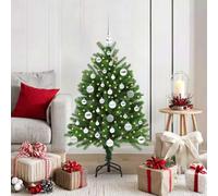 Sapin de Noël artificiel avec 150 LED blanc chaud - 120 cm - Vert - En polyéthylène - Fin - Pour intérieur et extérieur - Avec support - Durable